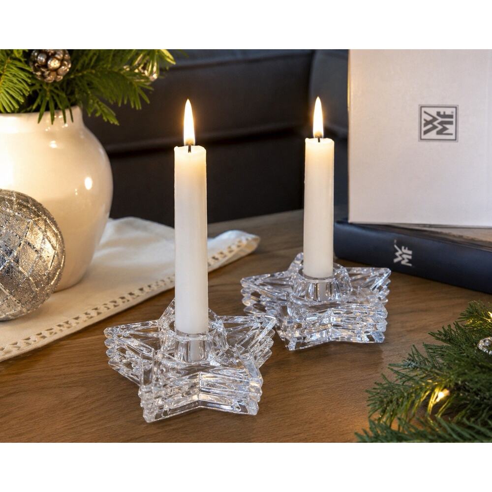 WMF Germany Lead Crystal Starlight Star Candlestick Holders Pair Boxed